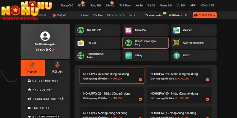 Cược thủ chọn phương thức nạp tiền NỔ HŨ phù hợp