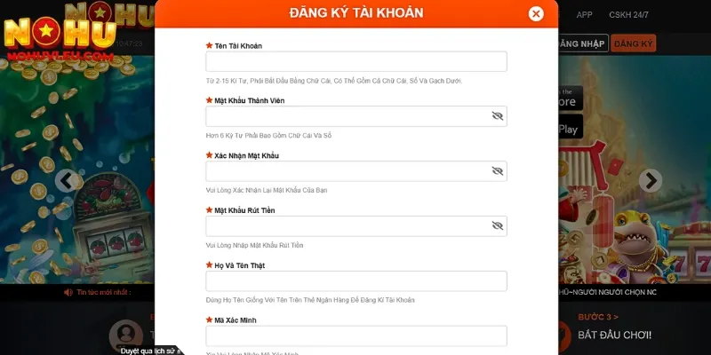 Nhập đầy đủ thông tin vào lệnh đăng ký tài khoản